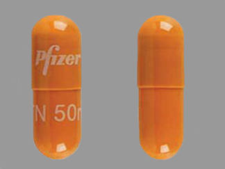 Esto es un Cápsula imprimido con Pfizer en la parte delantera, STN 50 mg en la parte posterior, y es fabricado por None.