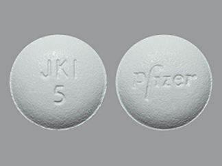Esto es un Tableta imprimido con Pfizer en la parte delantera, JKI  5 en la parte posterior, y es fabricado por None.
