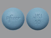 Xeljanz: This is a Tablet imprinted with Pfizer on the front, JKI  10 on the back.