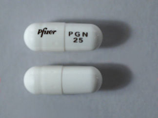 This is a Capsule imprinted with Pfizer on the front, PGN  25 on the back.