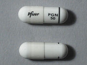 Lyrica: This is a Capsule imprinted with Pfizer on the front, PGN  50 on the back.