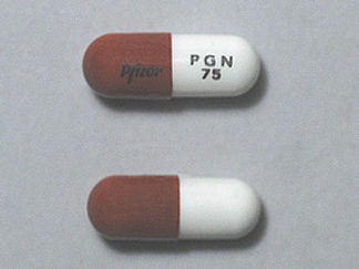 This is a Capsule imprinted with Pfizer on the front, PGN  75 on the back.