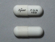 Lyrica: This is a Capsule imprinted with Pfizer on the front, PGN  150 on the back.