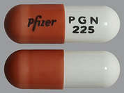 Lyrica: Esto es un Cápsula imprimido con Pfizer en la parte delantera, PGN  225 en la parte posterior.
