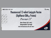 Prevnar 13: This is a Syringe imprinted with nothing on the front, nothing on the back.