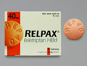 Relpax: This is a Tablet imprinted with Pfizer on the front, REP40 on the back.