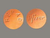 Relpax: This is a orange round Tablet imprinted with Pfizer on the front, REP40 on the back, and is manufactured by PFIZER/VIATRIS.