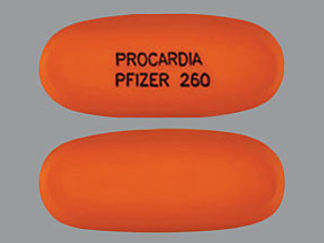 This is a Capsule imprinted with PROCARDIA  PFIZER 260 on the front, nothing on the back.