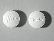 Vfend: This is a Tablet imprinted with Pfizer on the front, VOR 50 on the back.