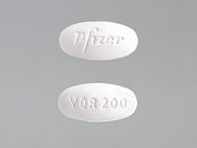 Vfend: This is a Tablet imprinted with Pfizer on the front, VOR 200 on the back.