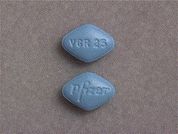 Viagra: Esto es un Tableta imprimido con VGR 25 en la parte delantera, Pfizer en la parte posterior, y es fabricado por None.