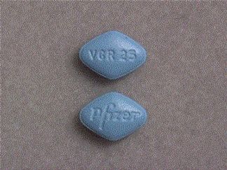 Esto es un Tableta imprimido con VGR 25 en la parte delantera, Pfizer en la parte posterior, y es fabricado por None.