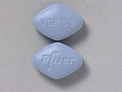 Viagra: Esto es un Tableta imprimido con VGR 50 en la parte delantera, Pfizer en la parte posterior, y es fabricado por None.