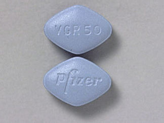 This is a Tablet imprinted with VGR 50 on the front, Pfizer on the back.