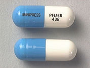 Minipress: Esto es un Cápsula imprimido con MINIPRESS en la parte delantera, PFIZER  438 en la parte posterior, y es fabricado por None.