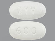 Linezolid: This is a Tablet imprinted with ZYV on the front, 600 on the back.