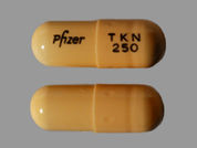 Tikosyn: Esto es un Cápsula imprimido con Pfizer en la parte delantera, TKN  250 en la parte posterior, y es fabricado por None.