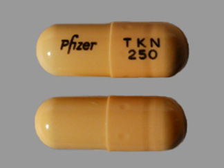 This is a Capsule imprinted with Pfizer on the front, TKN  250 on the back.