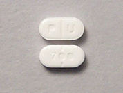 Cabergoline: This is a Tablet imprinted with P  U on the front, 700 on the back.