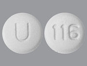 Topiramate: This is a Tablet imprinted with U on the front, 116 on the back.