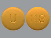 Topiramate: Esto es un Tableta amarillo redondo imprimido con U en la parte delantera, 118 en la parte posterior, y es fabricado por UNICHEM PHARMAC.
