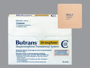 Butrans: This is a Patch Transdermal Weekly imprinted with Butrans  20mcg/hour on the front, nothing on the back.