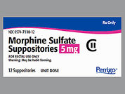 Morphine Sulfate: Esto es un Supositorio Rectal imprimido con nada en la parte delantera, nada en la parte posterior, y es fabricado por None.