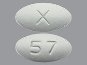 Raloxifene Hcl: This is a Tablet imprinted with X on the front, 57 on the back.