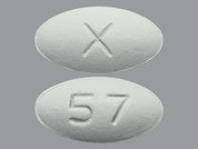 Raloxifene Hcl: Esto es un Tableta imprimido con X en la parte delantera, 57 en la parte posterior, y es fabricado por None.