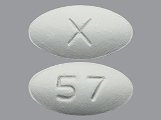 This is a Tablet imprinted with X on the front, 57 on the back.
