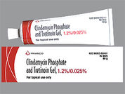 Clindamycin Phos-Tretinoin: Esto es un Gel imprimido con nada en la parte delantera, nada en la parte posterior, y es fabricado por None.