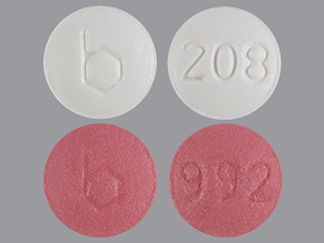 This is a Tablet Dose Pack 3 Months imprinted with b on the front, 992 or 208 on the back.