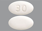 Emflaza: This is a Tablet imprinted with 30 on the front, nothing on the back.