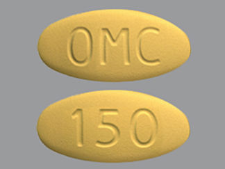 This is a Tablet imprinted with OMC on the front, 150 on the back.