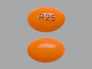 This is a Capsule imprinted with R25 on the front, nothing on the back.