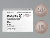Oxycontin: This is a gray round Tablet Oral Only Er 12 Hr imprinted with OP on the front, 15 on the back, and is manufactured by PURDUE PHARMA L.