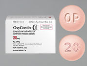 Oxycontin: This is a Tablet Oral Only Er 12 Hr imprinted with OP on the front, 20 on the back.