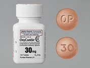 Oxycontin: This is a brown round Tablet Oral Only Er 12 Hr imprinted with OP on the front, 30 on the back, and is manufactured by PURDUE PHARMA L.
