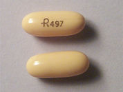 Nifedipine: This is a Capsule imprinted with logo and 497 on the front, nothing on the back.