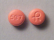 Indapamide: This is a Tablet imprinted with 597 on the front, logo on the back.