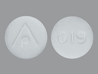 This is a Tablet Chewable imprinted with logo on the front, 019 on the back.