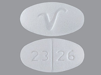 This is a Tablet imprinted with 23 26 on the front, V on the back.