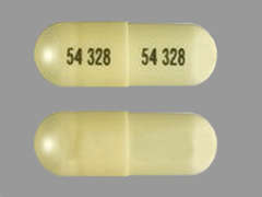 This is a yellow oblong Capsule imprinted with 54 328 on the front, 54 328 on the back, and is manufactured by EXELAN PHARMACE.