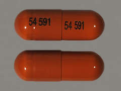This is a light caramel oblong Capsule imprinted with 54 591 on the front, 54 591 on the back, and is manufactured by ROXANE/WEST-WAR.