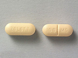 This is a Tablet imprinted with ZOLOFT on the front, 100 MG on the back.