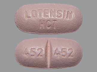 This is a Tablet imprinted with LOTENSIN  HCT on the front, 452 452 on the back.