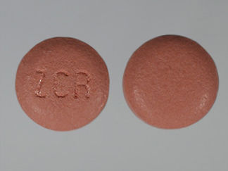 This is a Tablet Er Multiphase imprinted with ZCR on the front, nothing on the back.