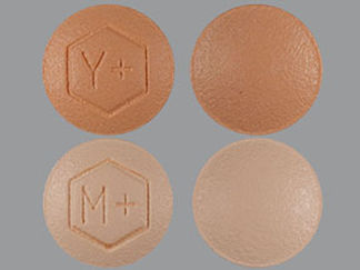 This is a Tablet imprinted with Y+ or M+ on the front, nothing on the back.