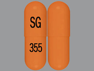 This is a Capsule imprinted with SG on the front, 355 on the back.
