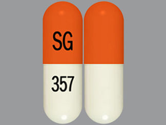 This is a Capsule imprinted with SG on the front, 357 on the back.